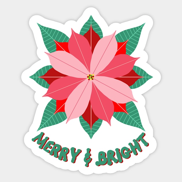 Poinsettias and Holly leaves and berries on a navy background. Sticker by MarcyBrennanArt